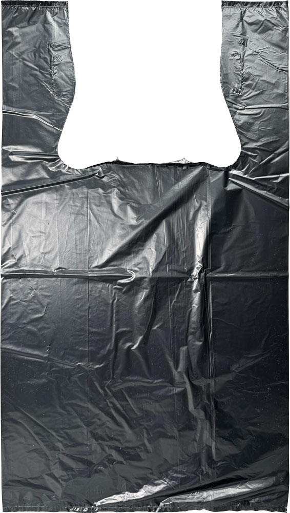 Front of 11.5 x 6.5 x 21 Plain Black T-Shirt Bags