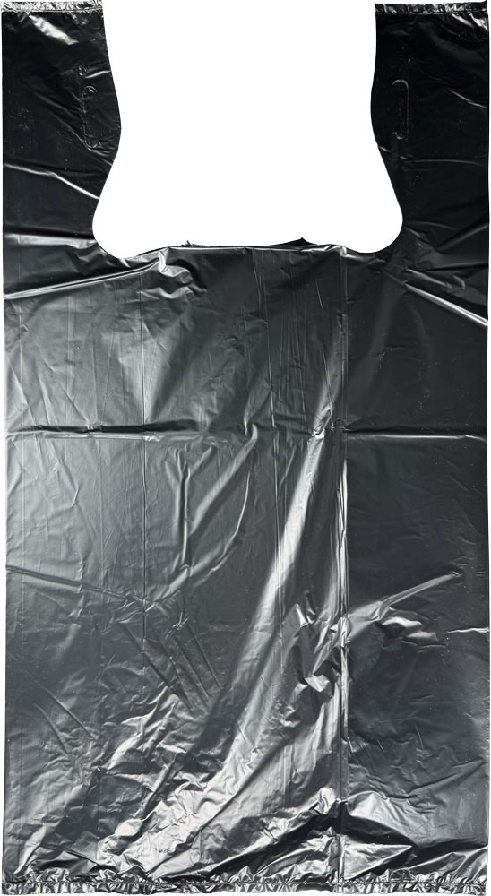 Back Side of 11.5 x 6.5 x 21 Plain Black T-Shirt Bags