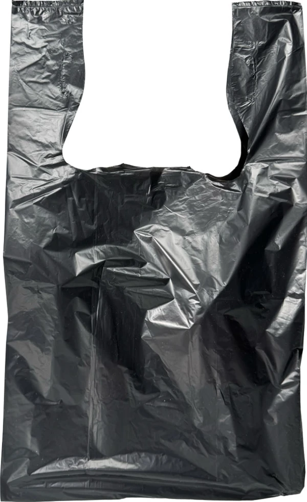 Filled 11.5 x 6.5 x 21 Plain Black T-Shirt Bags