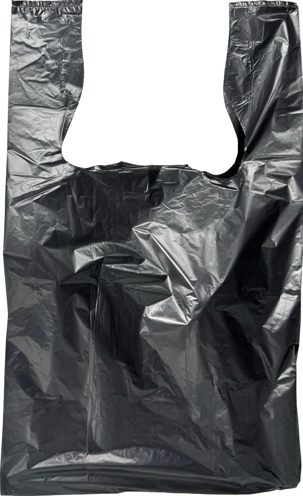 Filled 11.5 x 6.5 x 21 Plain Black T-Shirt Bags