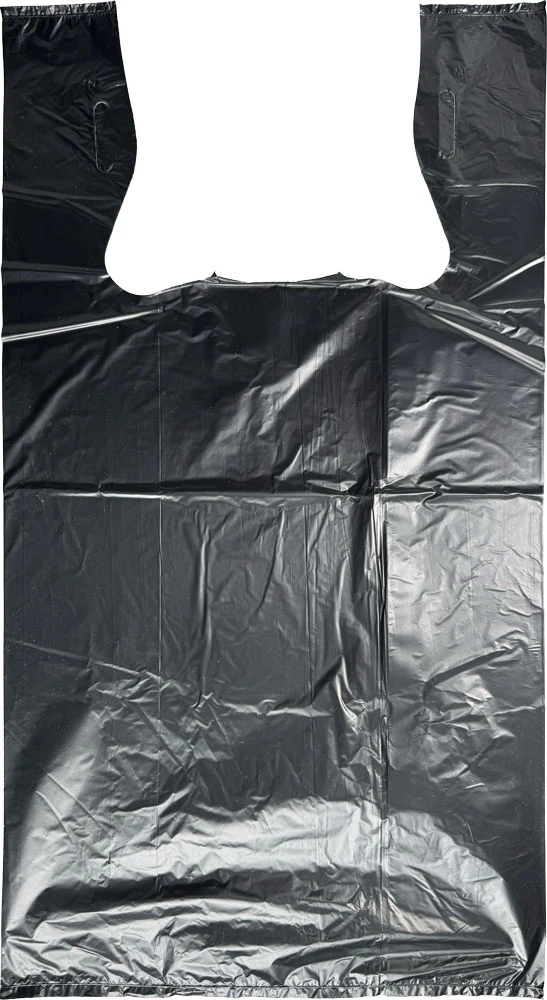 Front of 11.5 x 6.5"x 21 Plain Black T-Shirt Bags