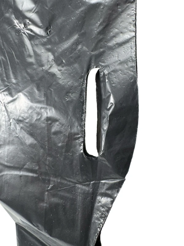 Moiunting Holes in Handle of a 11.5 x 6.5"x 21 Plain Black T-Shirt Bags