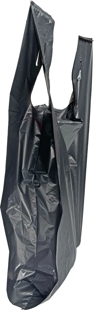Side Gusset of a 11.5 x 6.5"x 21 Plain Black T-Shirt Bags