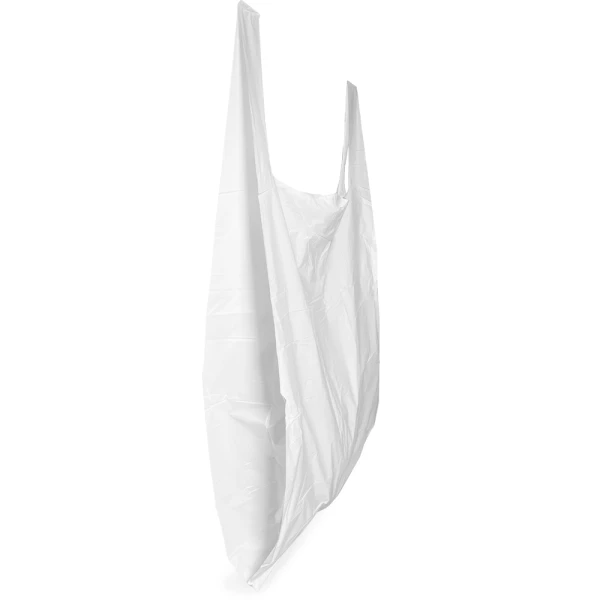 18 x 8 x 28 White T-Shirt Bags 0.65 Mil Side Gusset Side Gusset of 18 x 8 x 28 White T-Shirt Bags 0.65 Mil
