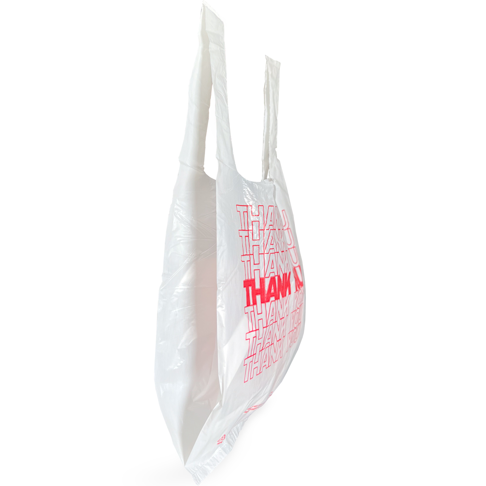 Close up of 6 x 3 x 12 Thank You Shopping Bags 0.65 Mil Side Gusset