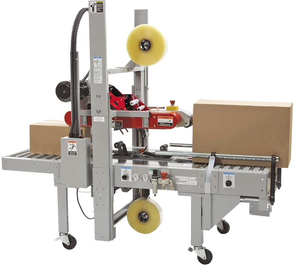 2 Inch x 1000 Yds 1.6 Mil Clear Hot Melt Tape - 6/Pack on Taping Machine