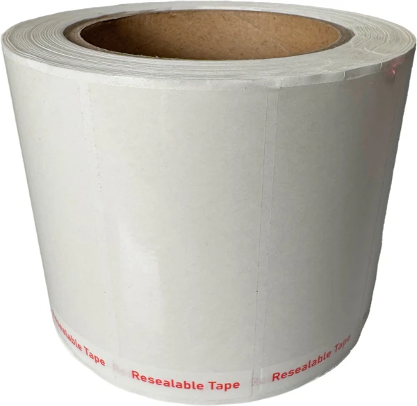1.5 x 3.5 Resealable Tape Strips for Laminated Bags - 1000/Roll 1.5 x 3.5 Reusable Tape Strips for Bag Sealing - 1000/Roll