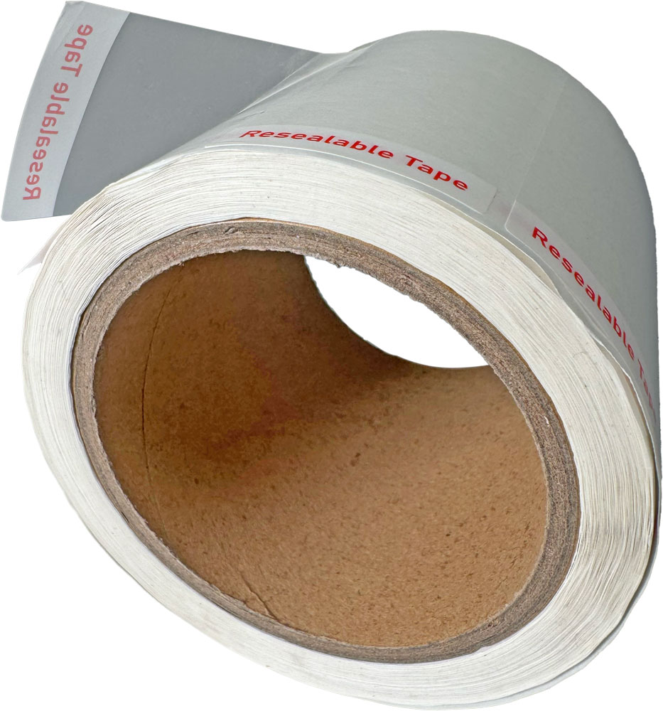 Tab of 1.5 x 3.5 Reusable Tape Strips for Bag Sealing - 500/Roll