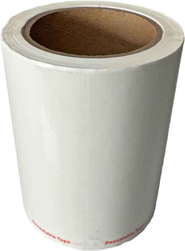 3.25 x 5.5 Resealable Tape Strips for Laminated Bags Roll Roll of 3.25 x 5.5 Reusable Tape Strips for Bag Sealing