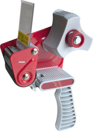 Shipping Tape Dispenser with red metal parts and plastic grey handle