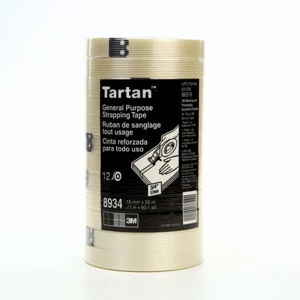 3M 8934 18 mm x 55 m Tartan Filament Tape - 4 Mil in 12 Roll Pack 12 Rolls of 3M 8934 18 mm x 55 m Tartan Filament Tape - 4 Mil