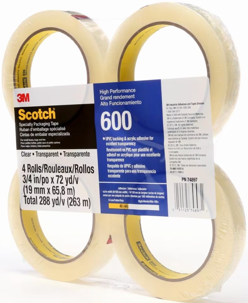 4 Rolls of 3M three quarter inch 600 Scotch Transparent Tape Shrink Wrapped