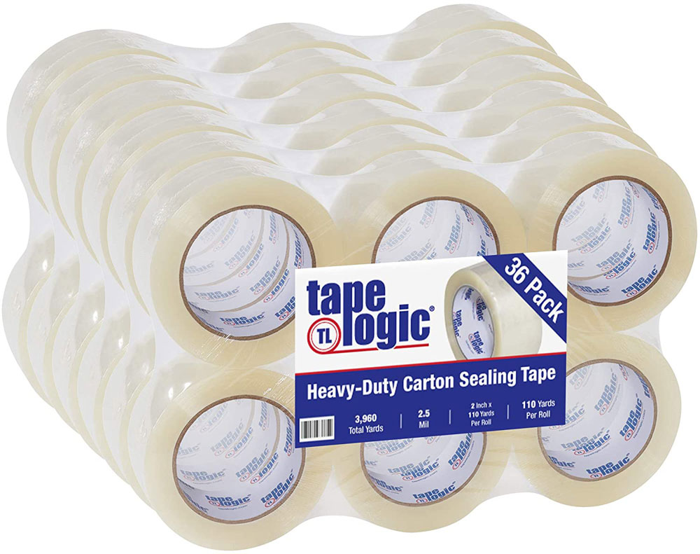 Case of Hot Melt 2.5 mil 2 x 110 yds Clear Tape Logic Carton Sealing Tape 36 Rolls