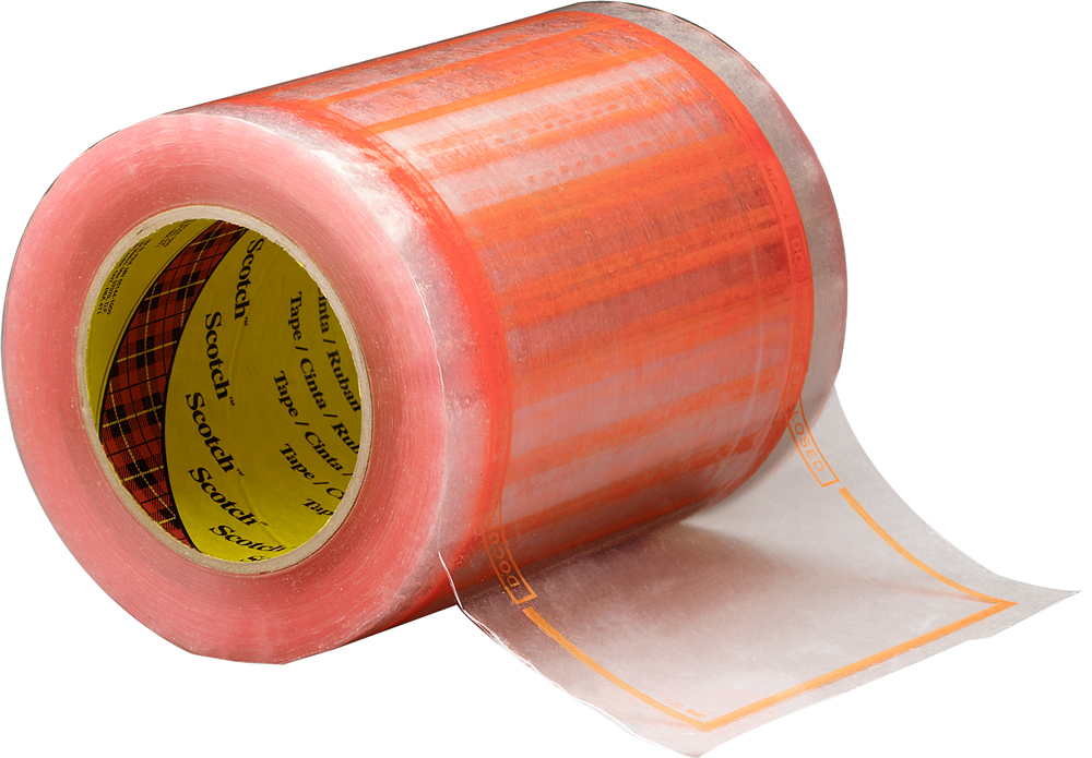 Scotch Pouch Tape 827 Clear/Orange, 5 in x 8 in, 8 rolls per case  Bulk