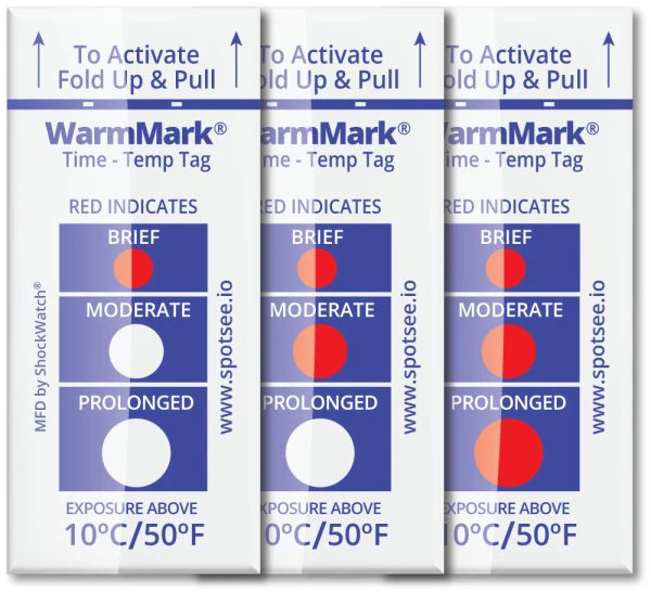 WarmMark Temperature Indicator 10C / 50F WarmMark Temperature Indicator Exposed to Temperatures Greater than 10C / 50F and indicated with red dots