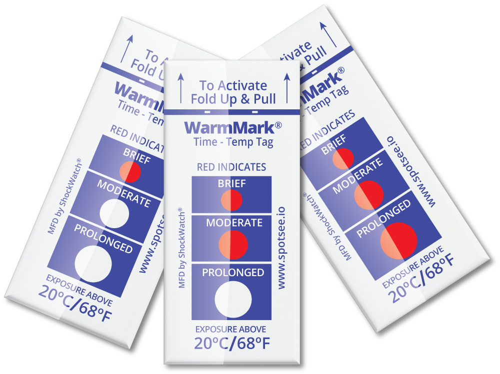 WarmMark Temperature Indicator Exposed to Temperatures Greater than 30C / 86F and indicated with red dots