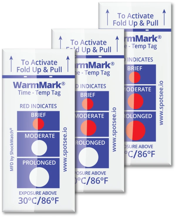 WarmMark Temperature Indicator 30C / 86F WarmMark Temperature Indicator Exposed to Temperatures Greater than 30C / 86F and indicated with red dots