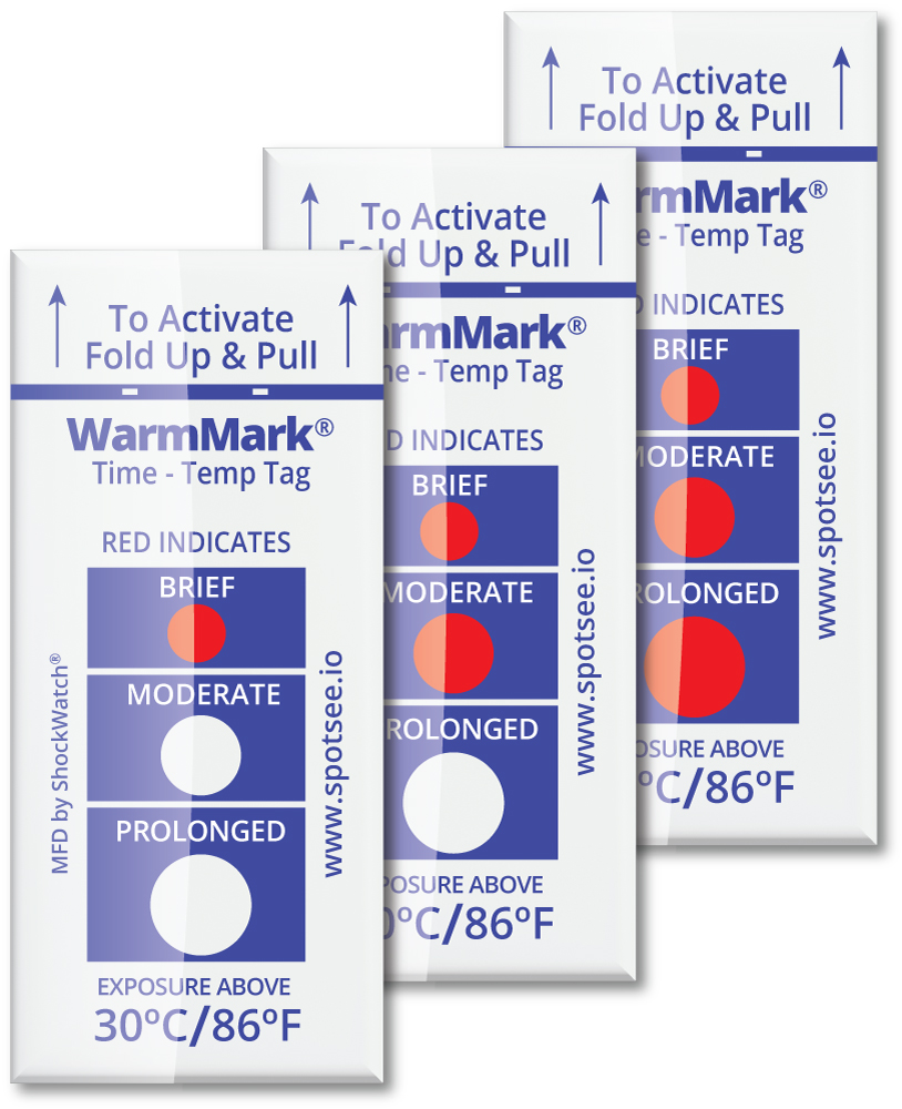 WarmMark Temperature Indicator Exposed to Temperatures Greater than 30C / 86F and indicated with red dots