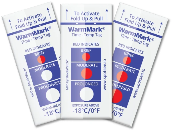 WarmMark Temperature Indicator Minus 18C / 0F WarmMark Temperature Indicator Exposed to Temperatures Greater than minus 18C / 0F and indicated with red dots
