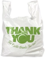 Earth Friendly Printed 11 1/2 inch x 3 inch x 21 inch Thank You T-Shirt Bags