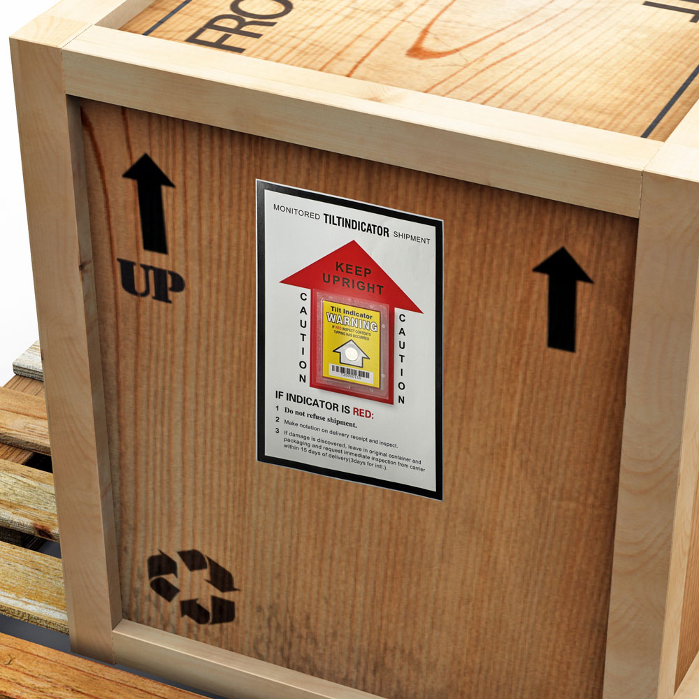 80 Degree Tilt Indicator Label with Companion Label on Shipment