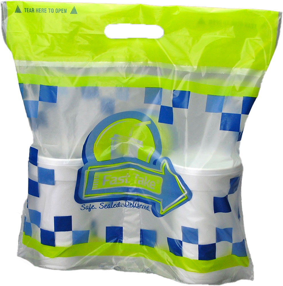 14 x 14 + 2.5 + 3.5 Fast Take Printed Tamper Evident 2 Beverage Carrier Bag