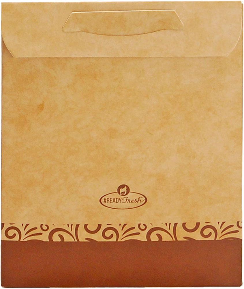 Back of 4.25 x 2.5 x 5.25 #ReadyFresh Compostable Kraft Wrap Container with Window