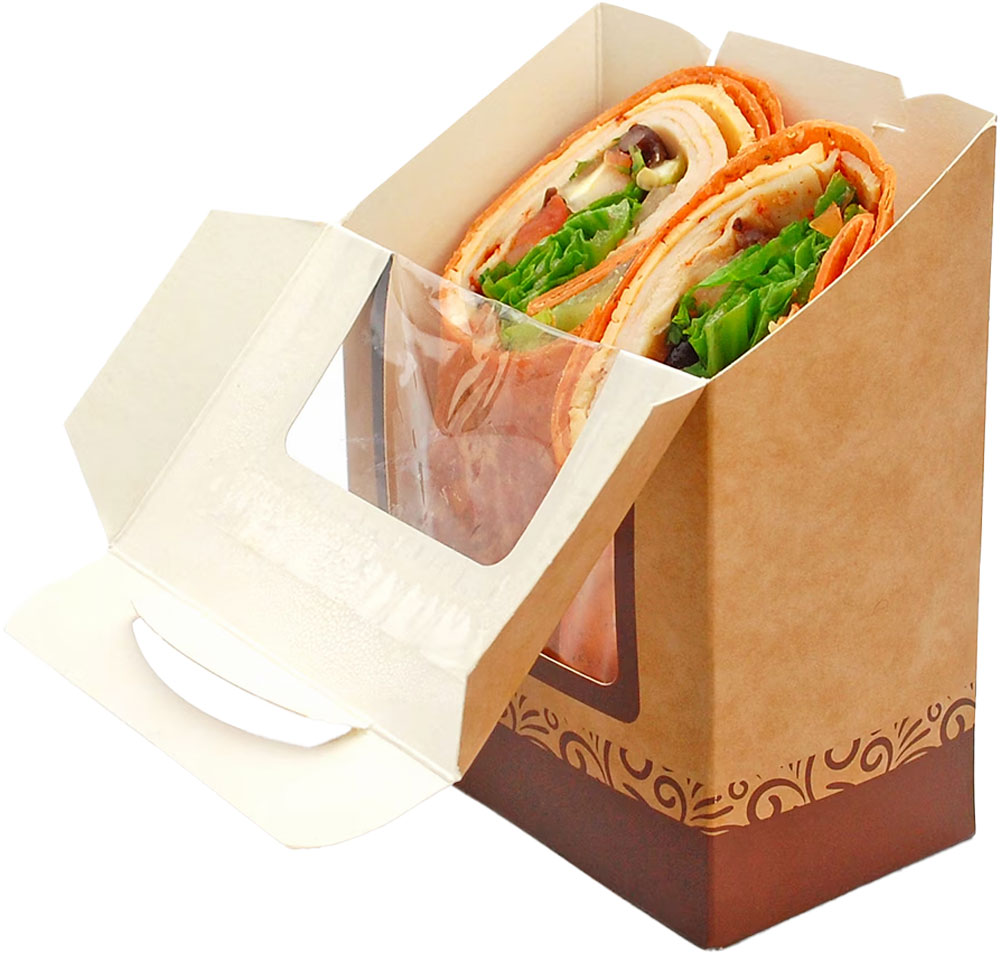 4.25 x 2.5 x 5.25 #ReadyFresh Compostable Kraft Wrap Container with Window