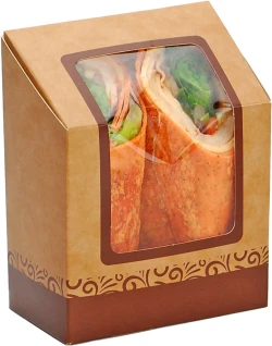 4.25" x 2.5" x 5.25" #ReadyFresh Compostable Kraft Wrap Container with Window