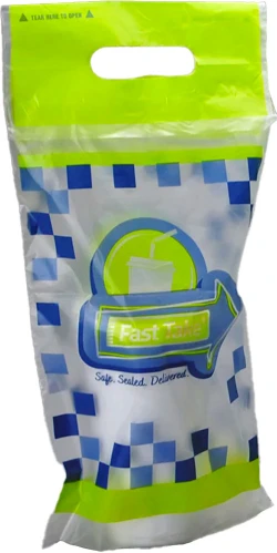 7" x 14" + 2.5" + 3.5" Fast Take Printed Tamper Evident 1 Beverage Carrier Bag