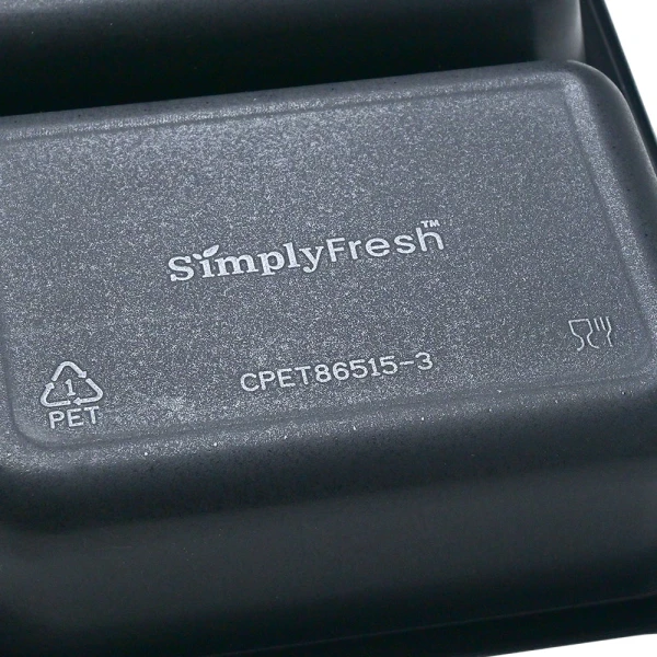 8.5 x 6.5 x 1.5 Black SimplyFresh CPET 2 Compartment Food Tray