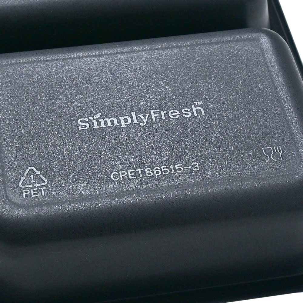8.5 x 6.5 x 1.5 Black SimplyFresh CPET 2 Compartment Food Tray