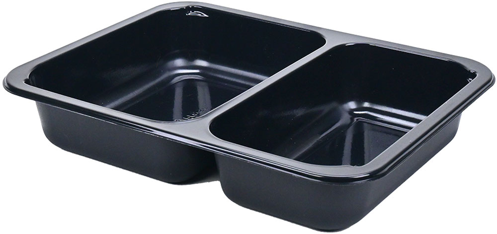 8.5 x 6.5 x 1.5 Black SimplyFresh CPET 2 Compartment Food Tray