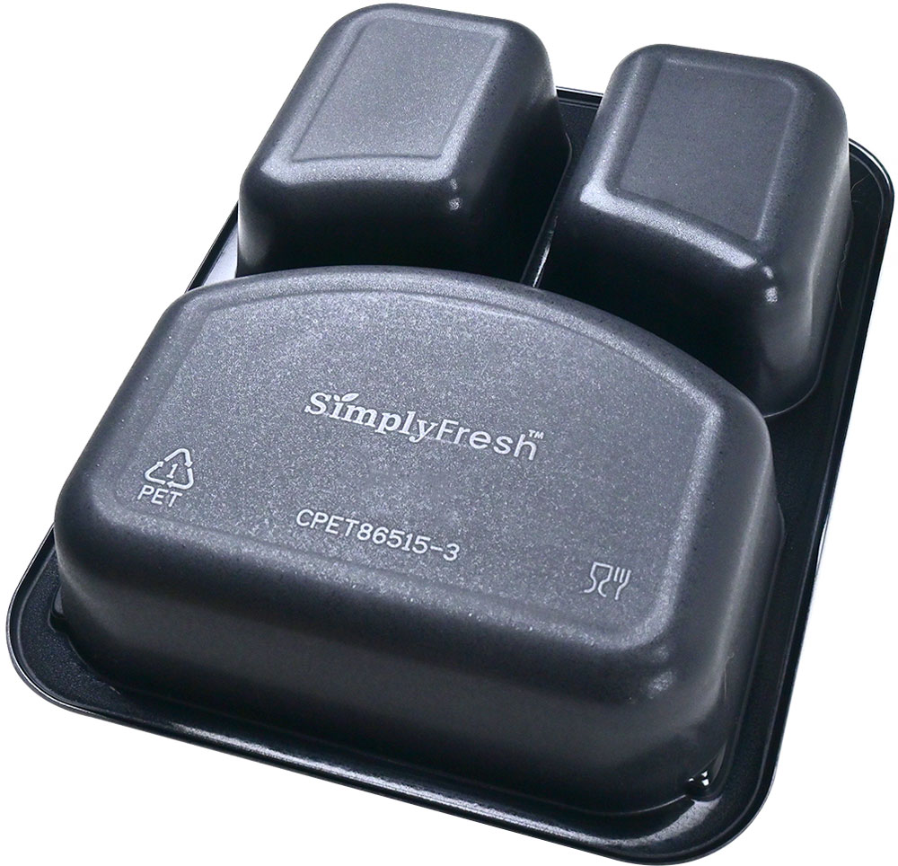 8.5 x 6.5 x 1.5 Black SimplyFresh CPET 3 Compartment Food Tray