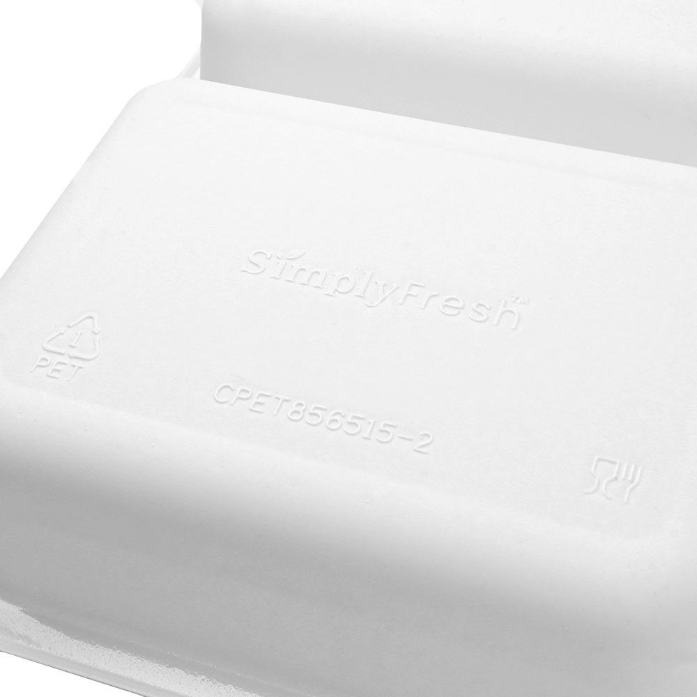 8.5 x 6.5 x 1.5 White SimplyFresh CPET 2 Compartment Food Tray