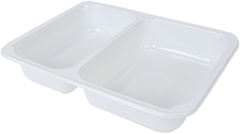 8.5 x 6.5 x 1.5 White SimplyFresh CPET 2 Compartment Food Tray