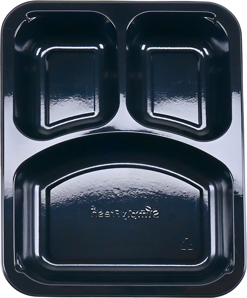 8.5 x 6.5 x 1.5 Black SimplyFresh CPET 3 Compartment Food Tray