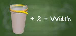 WIDTH: Take the circumference of the conatiner and divide by 2 WIDTH: Take the circumference of the conatiner and divide by 2