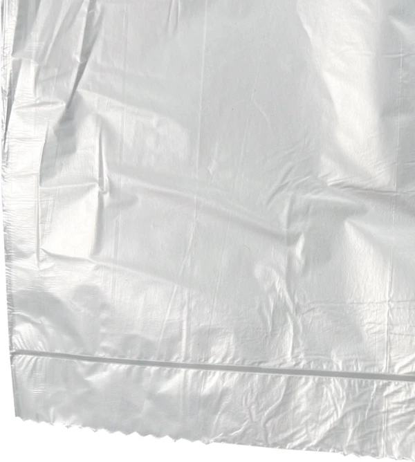 12-16 Gallon High Density Can Liners - 8 Micron Bottom Seal and Perforation Bottom Seal and Perforation of 12-16 Gallon Natural High Density Garbage Can Liners 24 x 33