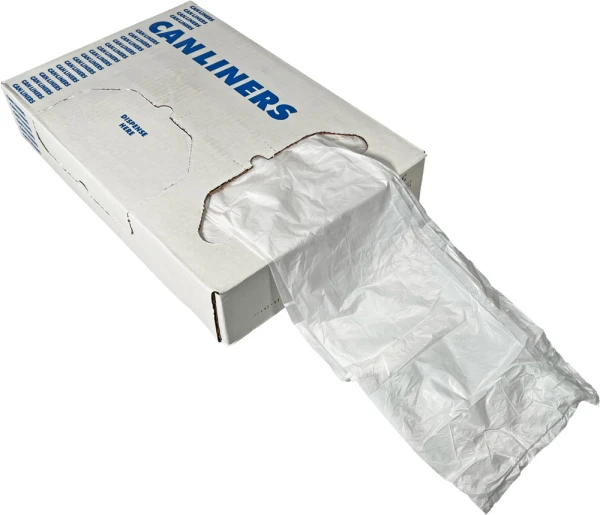 20-30 Gallon Regular Duty Trash Bags - 0.65 Mil Side Dispensing Opening Side Dispensing Opening of 20-30 Gallon Clear Regular Duty Garbage Bags 30 x 36