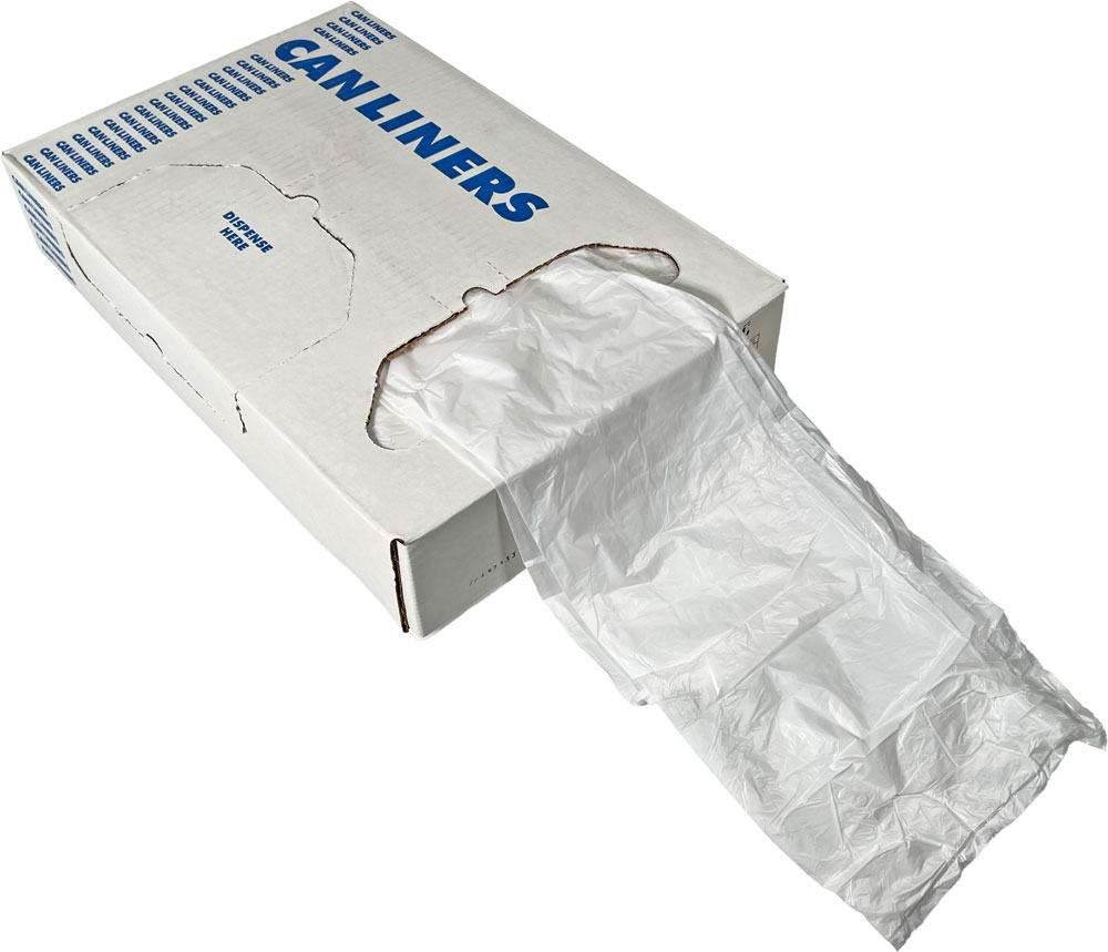 Side Dispensing Opening of 20-30 Gallon Clear Regular Duty Garbage Bags 30 x 36