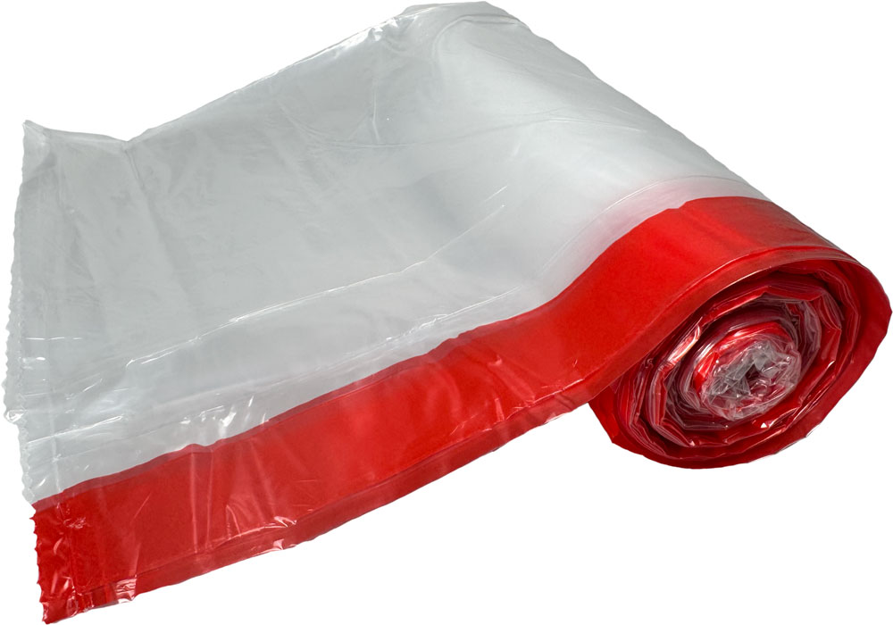 Coreless Roll of Clear 23 Gallon Drawstring Trash Bags