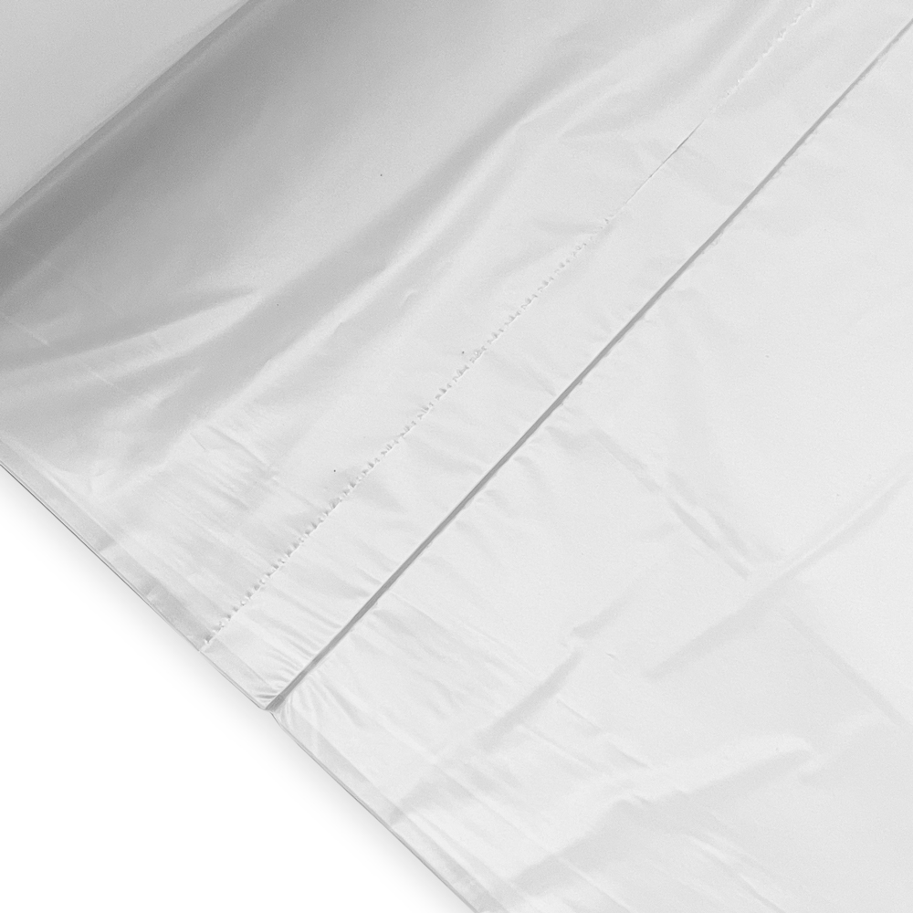 Close up of 33 Gallon High Density Can Liners - 16 Micron Bottom Seal and Perforation