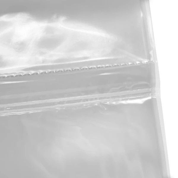 33 Gallon Heavy Duty Trash Bag - 1.1 Mil - 250/case Bottom Seal and Perforation Close up of 33 Gallon Clear Heavy Duty Garbage Bag 33 x 39 Bottom Seal and Perforation