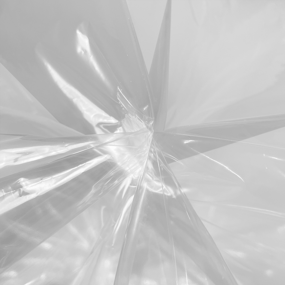 Close up of 33 Gallon Clear Heavy Duty Garbage Bag 33 x 39 Star Seal