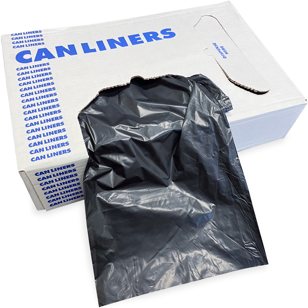 40-45 Gallon Black Repro Trash Bags - 2 Mil Bag Dispensed from Long Side of Dispenser Box