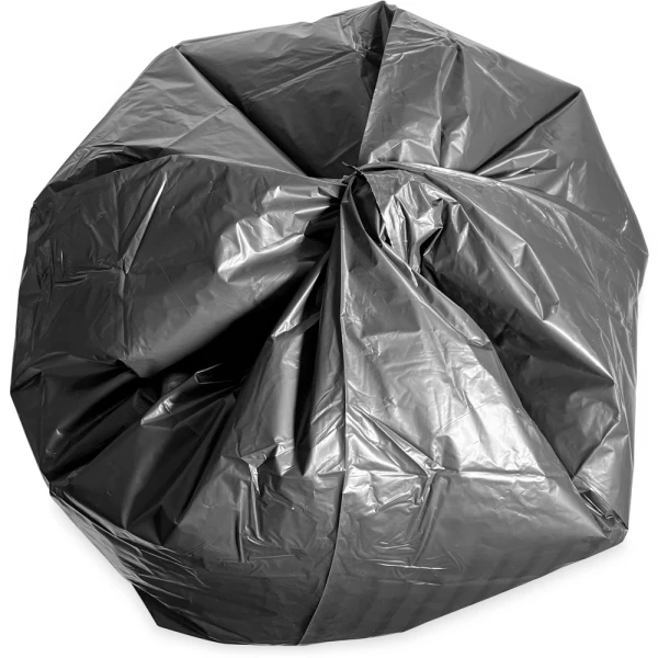 40-45 Gallon Black Repro Trash Bags - 2 Mil Star Seal Close up of 40-45 Gallon Black Repro Trash Bags - 2 Mil Star Seal at Bottom of Bag