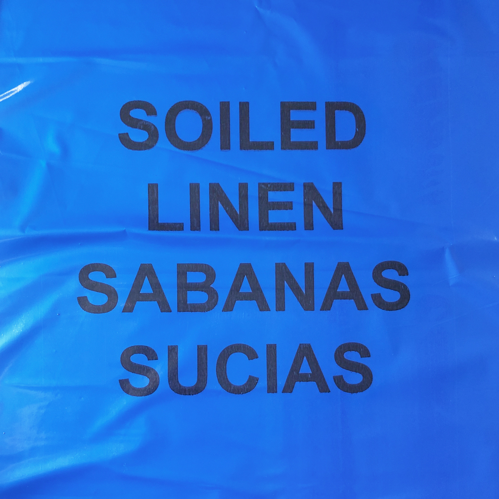 Close up of 44 Gallon Soiled Linens Trash Bags - 1.3 Mil - 150/case Print