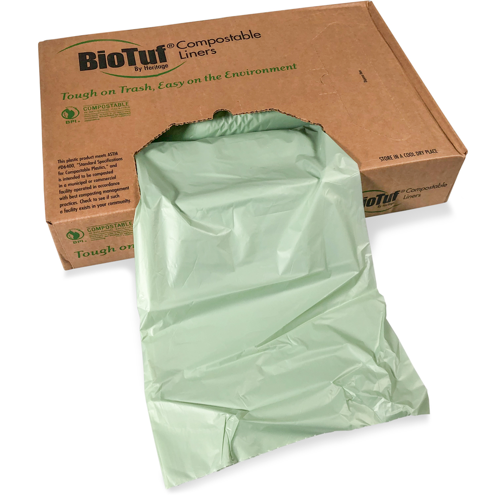 48 Gallon Eco Friendly Trash Bag Pulled out of Case through Dispenser Tab