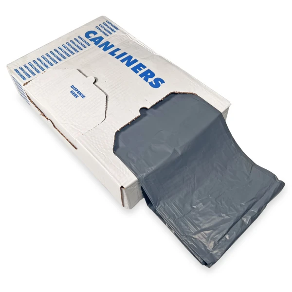 60 Gallon Heavy Duty Trash Bags - 1.1 Mil - 100/roll End Dispensing End Dispensing of 60 Gallon Gray Heavy Duty Garbage Bags 38 x 58